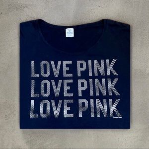 PINK Victoria’s Secret Oversized Bling Love Pink Boxy Short Sleeve Crop Top
